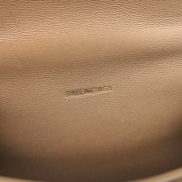 バレンシアガ BALENCIAGA Hourglass ハンドバッグ XS 593546 ブラウン PVCコーティングキャンバス 2WAYバッグ ゴールド金具 ショルダー