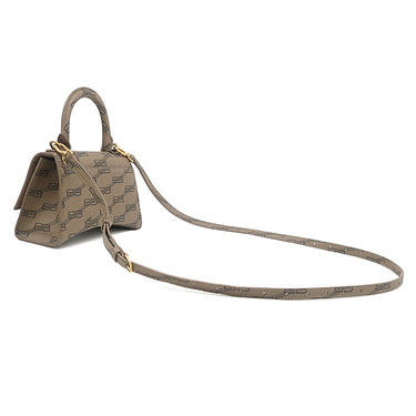 バレンシアガ BALENCIAGA Hourglass ハンドバッグ XS 593546 ブラウン PVCコーティングキャンバス 2WAYバッグ ゴールド金具 ショルダー