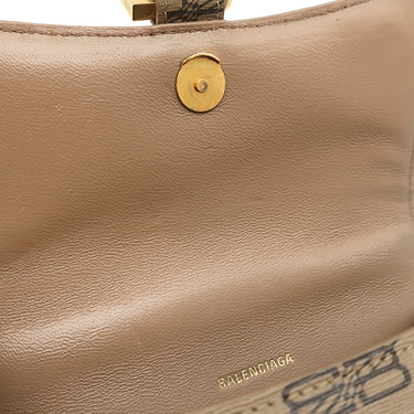 バレンシアガ BALENCIAGA Hourglass ハンドバッグ XS 593546 ブラウン PVCコーティングキャンバス 2WAYバッグ ゴールド金具 ショルダー