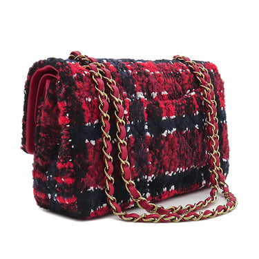 シャネル CHANEL マトラッセ 25 レッド×ネイビー ツイード ショルダーバッグ シャンパンゴールド金具 ダブルフラップ ココマーク