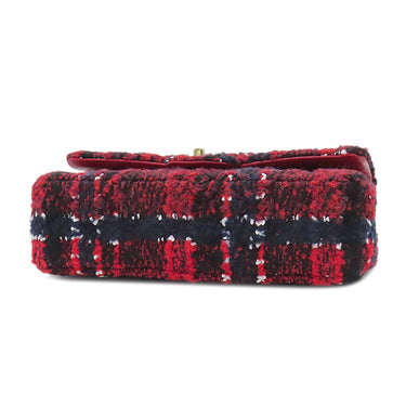 シャネル CHANEL マトラッセ 25 レッド×ネイビー ツイード ショルダーバッグ シャンパンゴールド金具 ダブルフラップ ココマーク