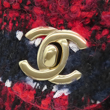 シャネル CHANEL マトラッセ 25 レッド×ネイビー ツイード ショルダーバッグ シャンパンゴールド金具 ダブルフラップ ココマーク