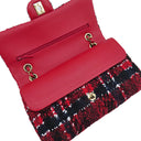 シャネル CHANEL マトラッセ 25 レッド×ネイビー ツイード ショルダーバッグ シャンパンゴールド金具 ダブルフラップ ココマーク