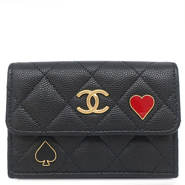 シャネル CHANEL マトラッセ スモール フラップ AP3081 ブラック レザー キャビアスキン 三つ折り財布 ゴールド金具 ダブルC ハート スペード