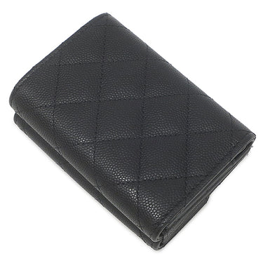シャネル CHANEL マトラッセ スモール フラップ AP3081 ブラック レザー キャビアスキン 三つ折り財布 ゴールド金具 ダブルC ハート スペード