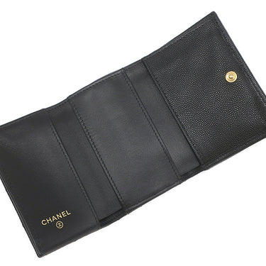シャネル CHANEL マトラッセ スモール フラップ AP3081 ブラック レザー キャビアスキン 三つ折り財布 ゴールド金具 ダブルC ハート スペード