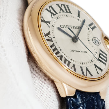 腕時計 カルティエ Cartier バロンブルー ドゥ カルティエ W6900651 自動巻き メンズ OH済 K18RG無垢 ギョウシェ 青針 デイト