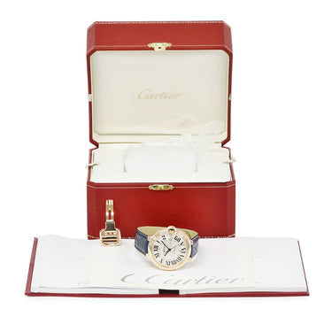 腕時計 カルティエ Cartier バロンブルー ドゥ カルティエ W6900651 自動巻き メンズ OH済 K18RG無垢 ギョウシェ 青針 デイト