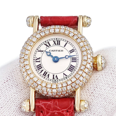 腕時計 カルティエ Cartier ミニ ディアボロ W1511556 クオーツ レディース K18YG無垢 ダイヤ ラウンド 青針 ローマン