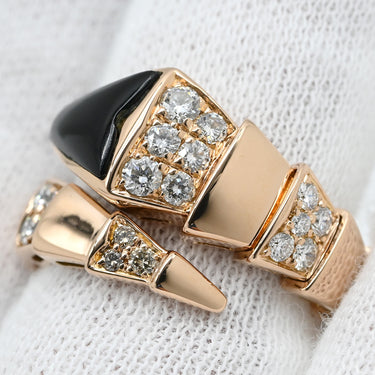 ブルガリ BVLGARI セルペンティ ヴァイパー シングルコイル ブラック×ピンクゴールド K18PG ダイヤモンド オニキス 14037 リング 指輪 ダイヤ オニキス 10号
