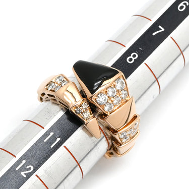 ブルガリ BVLGARI セルペンティ ヴァイパー シングルコイル ブラック×ピンクゴールド K18PG ダイヤモンド オニキス 14037 リング 指輪 ダイヤ オニキス 10号