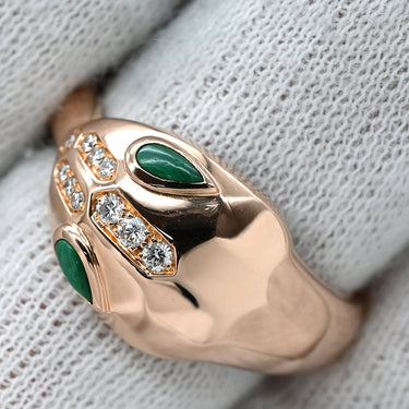 ブルガリ BVLGARI セルペンティ 352688 グリーンXピンクゴールド K18PG ダイヤモンド マラカイト リング 指輪 スネーク 750AU 18K PG ダイヤ マラカイト 16.5号