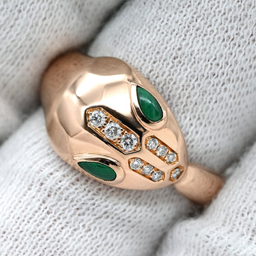 ブルガリ BVLGARI セルペンティ 352688 グリーンXピンクゴールド K18PG ダイヤモンド マラカイト リング 指輪 スネーク 750AU 18K PG ダイヤ マラカイト 16.5号