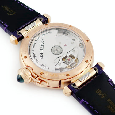 腕時計 カルティエ Cartier パシャ ドゥ カルティエ WJPA0012 自動巻き メンズ レディース K18RG無垢 純正ダイヤ 青針 ギョウシェ
