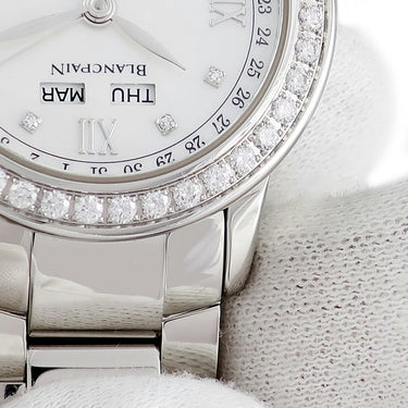 腕時計 ブランパン BLANCPAIN レマン ムーンフェイズ 2360-4691A-71 自動巻き レディース OH済 純正ダイヤ 白 ホワイト シェル