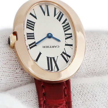 腕時計 カルティエ Cartier ベニュワール SM W8000007 クオーツ レディース K18PG無垢 ローマン 青針 オーバル