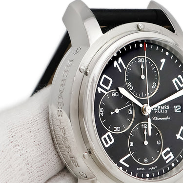 腕時計 エルメス HERMES クリッパー クロノグラフ CP1.910.330 自動巻き メンズ デイト ブラック 黒 スモールセコンド