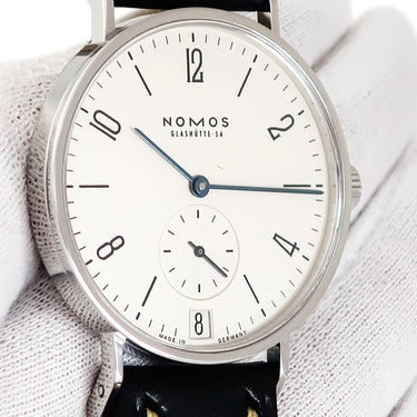 腕時計 ノモス NOMOS タンジェント TN174W2 手巻き メンズ OH済 スモールセコンド 青針 アラビア バー シースルーバック