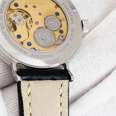 腕時計 ノモス NOMOS タンジェント TN174W2 手巻き メンズ OH済 スモールセコンド 青針 アラビア バー シースルーバック
