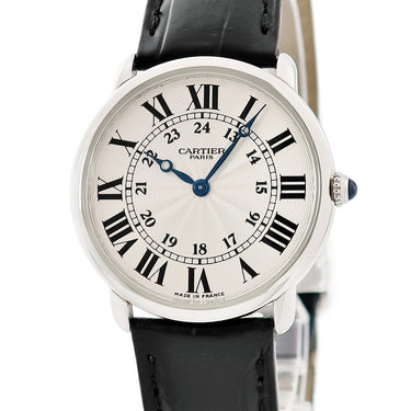 腕時計 カルティエ Cartier ロンド ルイ カルティエ LM W1528051 手巻き メンズ Pt950無垢 ローマン ギョウシェ 青針