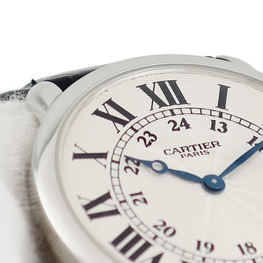 腕時計 カルティエ Cartier ロンド ルイ カルティエ LM W1528051 手巻き メンズ Pt950無垢 ローマン ギョウシェ 青針