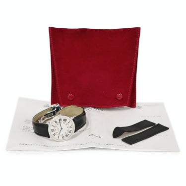 腕時計 カルティエ Cartier ロンド ルイ カルティエ LM W1528051 手巻き メンズ Pt950無垢 ローマン ギョウシェ 青針