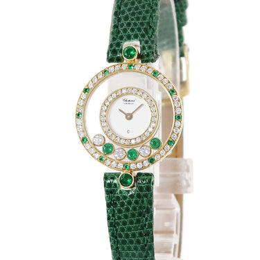 腕時計 ショパール CHOPARD ハッピーダイヤモンド 20/4191-22 クオーツ レディース K18YG無垢 純正ダイヤ&エメラルド ムービング