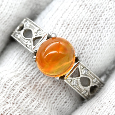 ノンブランド NON BRAND ファイアオパール 1.506ct ダイヤ デザインリング プラチナシルバー Pt900 オパール ダイヤモンド リング 指輪 カボションカット 1石 1粒 遊色 14号
