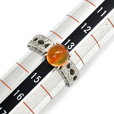 ノンブランド NON BRAND ファイアオパール 1.506ct ダイヤ デザインリング プラチナシルバー Pt900 オパール ダイヤモンド リング 指輪 カボションカット 1石 1粒 遊色 14号
