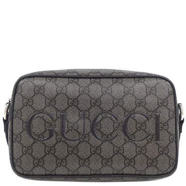 グッチ GUCCI GGスプリーム メッセンジャーバッグ 768391 グレー×ブラック GGスプリームキャンバス レザー ショルダーバッグ マットシルバー金具 PVCコーティング　