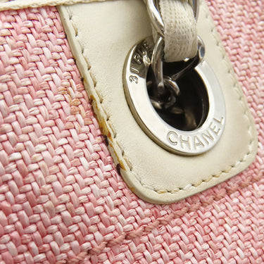 シャネル CHANEL ドーヴィル PM ピンク×ホワイト キャンバス レザー トートバッグ シルバー金具 ロゴ ココマーク チェーン トート