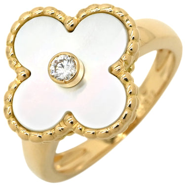ヴァンクリーフアーペル Van Cleef & Arpels ヴィンテージ アルハンブラ VCARA41100 パールホワイト✕イエローゴールド K18YG ダイヤモンド マザーオブパール #47(JP7) リング 指輪 シェル 7号