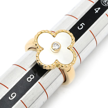 ヴァンクリーフアーペル Van Cleef & Arpels ヴィンテージ アルハンブラ VCARA41100 パールホワイト✕イエローゴールド K18YG ダイヤモンド マザーオブパール #47(JP7) リング 指輪 シェル 7号