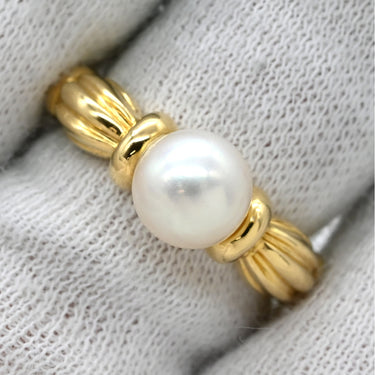 ティファニー Tiffany & Co パールリング パールホワイト×イエローゴールド K18YG パール リング 指輪 T&Co. Au750 18K 18金 1P 1粒 真珠 11号