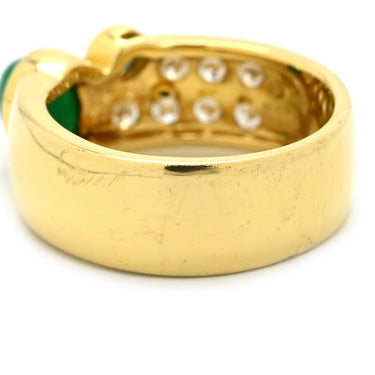 タサキ TASAKI エメラルド ダイヤモンド グリーン×ライトブルー×イエローゴールド K18YG ダイヤモンド エメラルド ブルーダイヤモンド リング 指輪 Au750 18K オーバル カボション 幅広 ヴィンテージ 10.5号