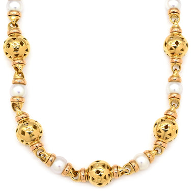 ブルガリ BVLGARI パール ネックレス パールホワイト×イエローゴールド K18YG パール ネックレス Au750 18K 18金 真珠
