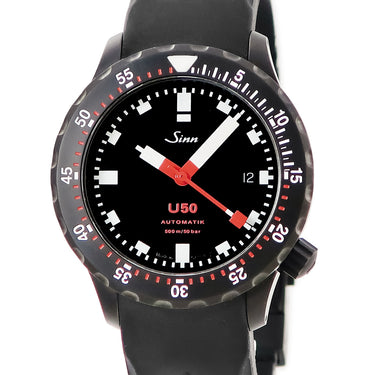 腕時計 ジン SINN U50.S 自動巻き メンズ Uボートスチール DLC テギメント加工 ダイバーズ 4時位置リューズ 黒