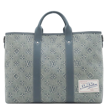 ルイヴィトン LOUIS VUITTON ウィークエンド トートＮM M22537 ブルー レザー モノグラムウォッシュデニム トートバッグ シルバー金具 ショルダーストラップ欠品