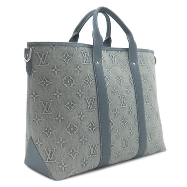 ルイヴィトン LOUIS VUITTON ウィークエンド トートＮM M22537 ブルー レザー モノグラムウォッシュデニム トートバッグ シルバー金具 ショルダーストラップ欠品