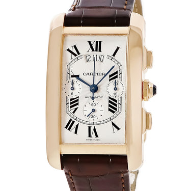 腕時計 カルティエ Cartier タンクアメリカン クロノグラフ XL W2609356 自動巻き メンズ K18PG無垢 角型 ローマン 青針 ビッグデイト