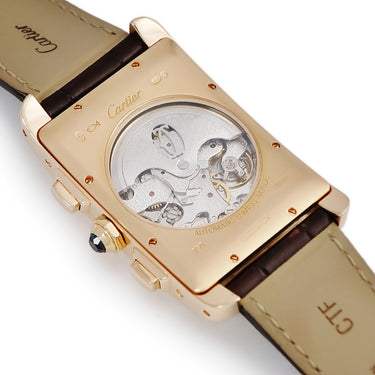 腕時計 カルティエ Cartier タンクアメリカン クロノグラフ XL W2609356 自動巻き メンズ K18PG無垢 角型 ローマン 青針 ビッグデイト