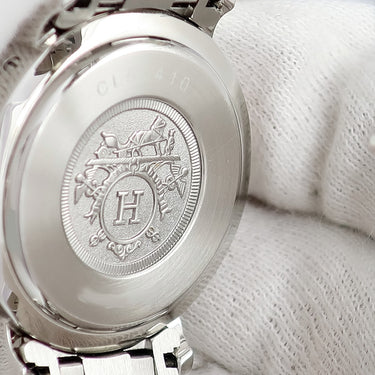 腕時計 エルメス HERMES クリッパー デイト CL5.410 自動巻き メンズ レディース OH済 ホワイト シェル アラビア