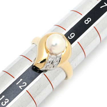 タサキ TASAKI ダイヤ デザインリング パールホワイト×イエローゴールド K18YG Pt900 パール ダイヤモンド リング 指輪 TASAKI Au750 18K 18金 パヴェ 10号