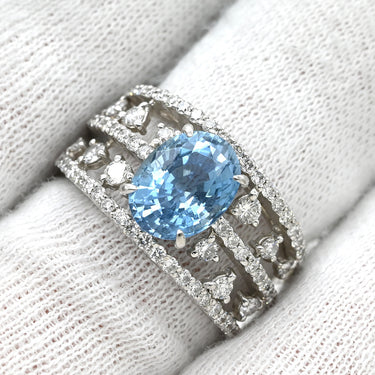 ノンブランド NON BRAND アクアマリン2.07ct ダイヤ0.83ct ブルー×プラチナシルバー Pt900 アクアマリン リング 指輪 Pt900 ライトブルー 水色 オープンワーク 13号