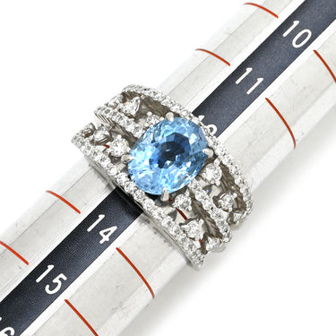 ノンブランド NON BRAND アクアマリン2.07ct ダイヤ0.83ct ブルー×プラチナシルバー Pt900 アクアマリン リング 指輪 Pt900 ライトブルー 水色 オープンワーク 13号