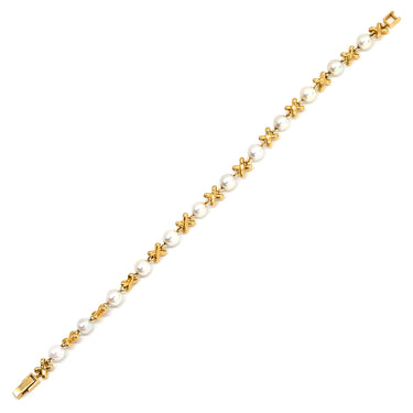 タサキ TASAKI クロスモチーフ パール パールホワイト×イエローゴールド K18YG パール ブレスレット TASAKI K18 Au750 ステーションブレスレット 真珠 アコヤ