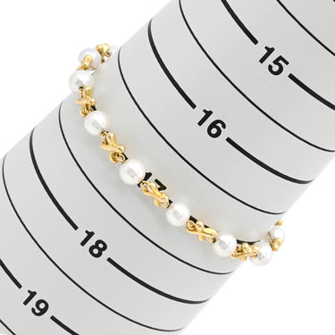 タサキ TASAKI クロスモチーフ パール パールホワイト×イエローゴールド K18YG パール ブレスレット TASAKI K18 Au750 ステーションブレスレット 真珠 アコヤ