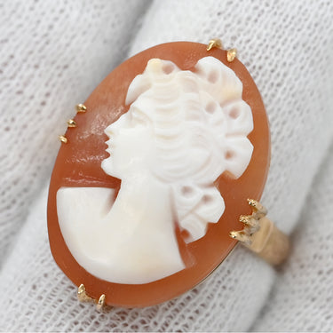 ノンブランド NON BRAND シェルカメオ ホワイト×ブラウン×イエローゴールド K18YG シェル リング 指輪 18K 750 YG 彫刻 女性 横顔 12.5号