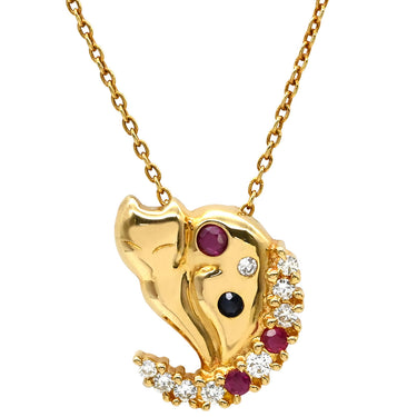 タサキ TASAKI ダイヤ キャット ペンダント イエローゴールド K18YG ダイヤモンド 色石 ネックレス Au750 18K 18金 YG アニマルモチーフ 三日月 猫