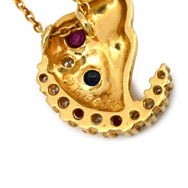 タサキ TASAKI ダイヤ キャット ペンダント イエローゴールド K18YG ダイヤモンド 色石 ネックレス Au750 18K 18金 YG アニマルモチーフ 三日月 猫